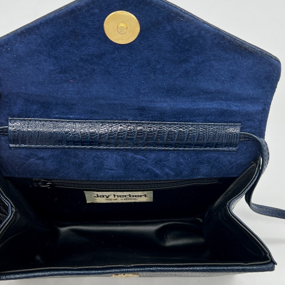 Vntg Jay Herbert New York Mini Crocodile Embossed Navy Leather Crossbody Clutch - Picture 7 of 11